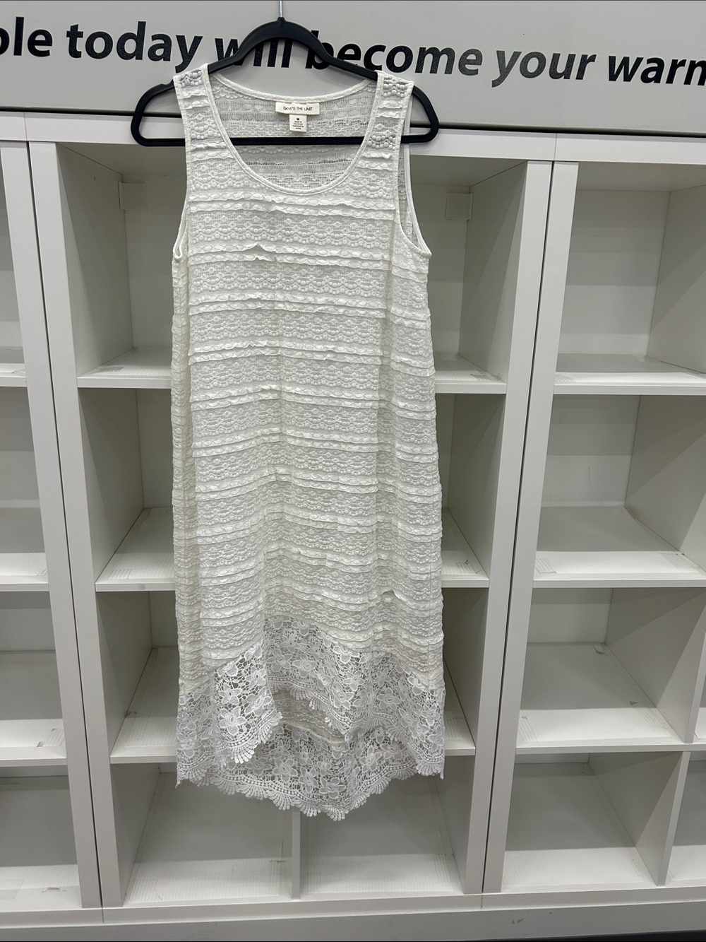 Sleeveless Ivory Lace-Trim Midi Dress